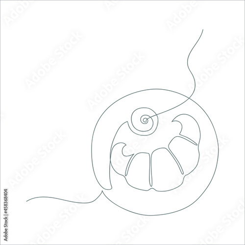 Croissant on a plate and chocolate cream drawn in one line. Food sketch. Vector illustration.