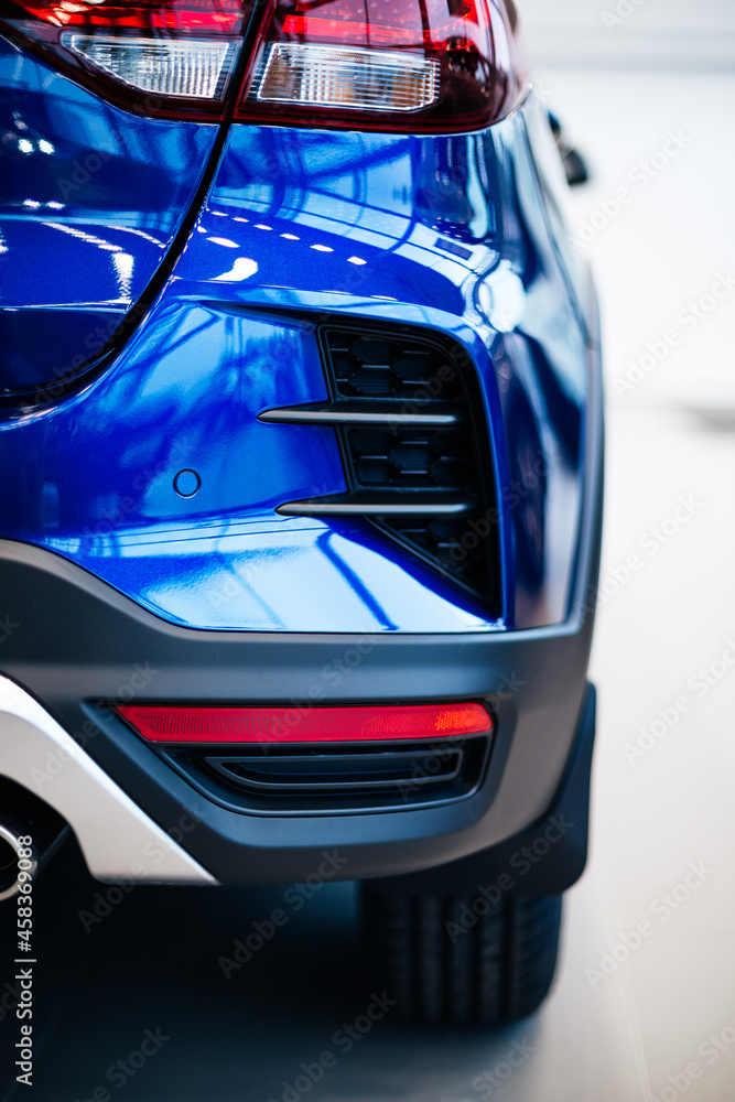 Fototapeta premium Detail of a luxury Modern blue car headlights. Led car headlights.