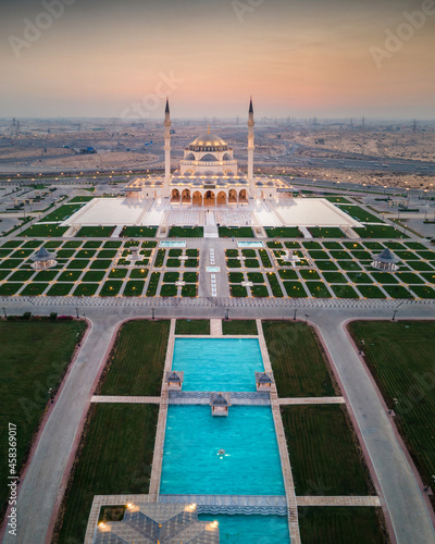 The Sharjah Mosque in the Emirate of Sharjah, the United Arab Emirates aerial view
