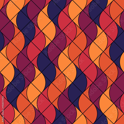 Tiles ornament. Seamless pattern. Patchwork motif. Tribal backdrop. Mosaic image. Parquet background. Geometric vector. Ethnic textile print. Geometrical digital paper. Vector art work.