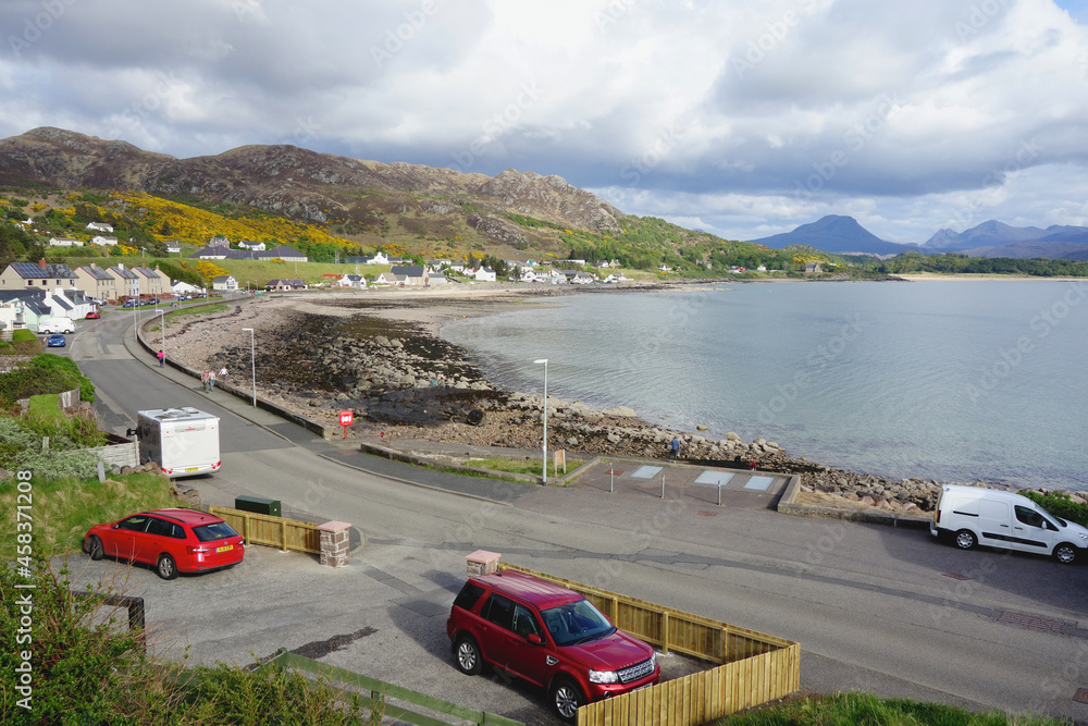 Beautiful Gairloch village , Wester Ross in the Western Highlands of Scotand with views towards the Torridon hills.