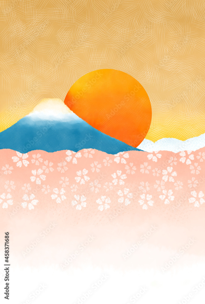 富士山と初日の出と桜 年賀状 Stock Illustration Adobe Stock
