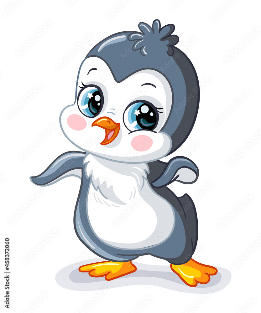 Obraz premium Cute baby boy penguin cartoon character vector
