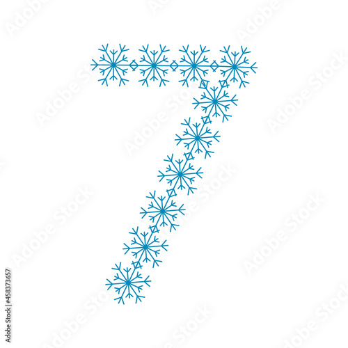 Number seven of snowflakes. Festive font or decoration for New Year and Christmas