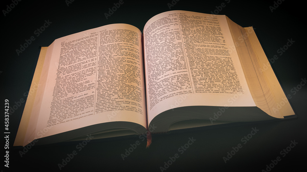 Fototapeta premium ancient Greek Dictionary with soft yellow dramatic light, Education, knowledge concept