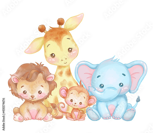 Cute Jungle animals set. Woodland Vector illustrations. Baby animals . Vector illustration with cute animals. Nursery baby illustration