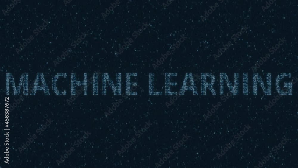MACHINE LEARNING text consisting of many symbols on computer monitor. 3d animation MACHINE LEARNING text consisting of many symbols on computer monitor. 3d animation