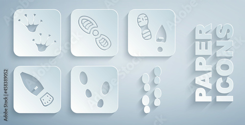 Set Human footprints shoes, and Frog paw icon. Vector