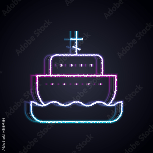 Glowing neon line Ark of noah icon isolated on black background. Wood big high cargo. Vector