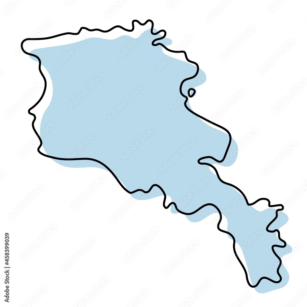 Stylized simple outline map of Armenia icon. Blue sketch map of Armenia vector illustration