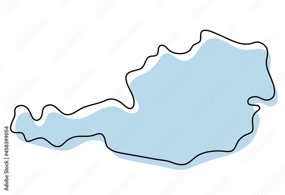 Stylized simple outline map of Austria icon. Blue sketch map of Austria ...