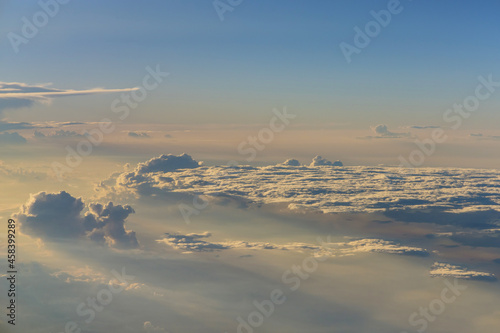 Amazing pink purple sky during sunset over beautiful natural view of heaven © ungvar