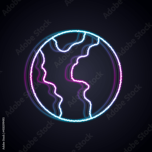Glowing neon line Global economic crisis icon isolated on black background. World finance crisis. Vector
