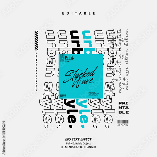 Urban apparel stacked wave blue authentic series text effect editable premium vector