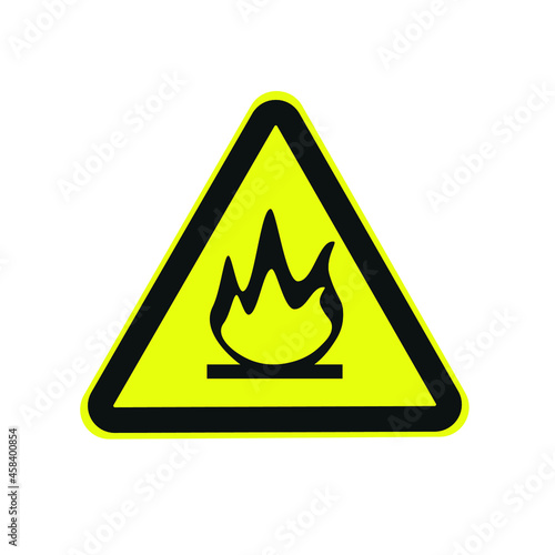 Industrial sign, yellow fire warning triangle 