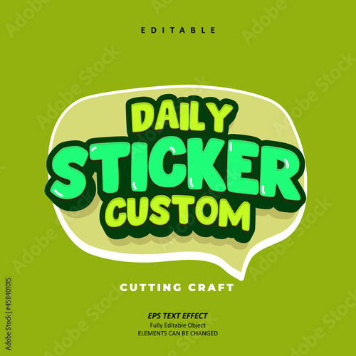 Daily sticker custom cutting craft cartoon text effect editable premium vector