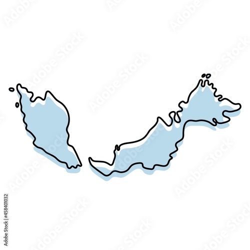 Stylized simple outline map of Malaysia icon. Blue sketch map of Malaysia vector illustration
