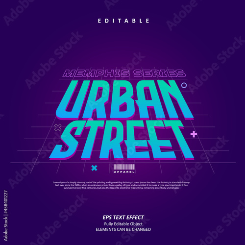 Memphis Glow Urban Street Apparel Printable text effect editable premium vector