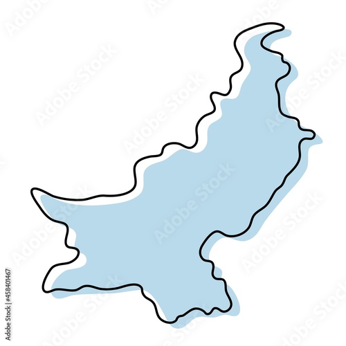 Stylized simple outline map of Pakistan icon. Blue sketch map of Pakistan vector illustration