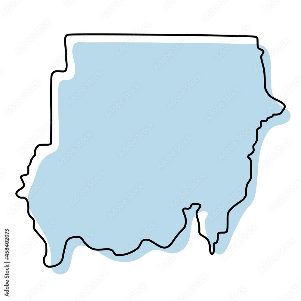 Stylized simple outline map of Sudan icon. Blue sketch map of Sudan vector illustration Stylized simple outline map of Sudan icon. Blue sketch map of Sudan vector illustration