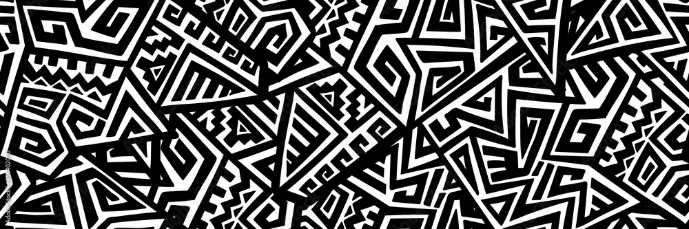 Unique Geometric Vector Seamless Pattern made in ethnic style. Aztec textile print. African traditional design. Creative boho pattern. Perfect for site backgrounds, wrapping paper and fabric design. - obrazy, fototapety, plakaty 