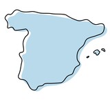 Stylized simple outline map of Spain icon. Blue sketch map of Spain vector illustration