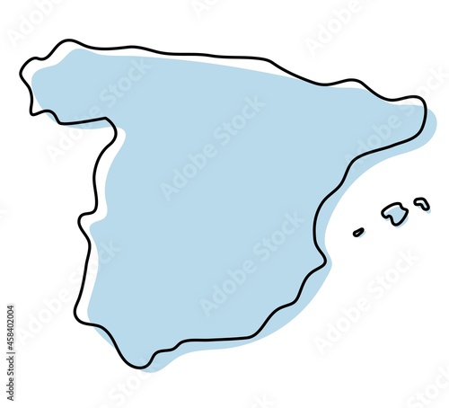 Stylized simple outline map of Spain icon. Blue sketch map of Spain vector illustration photo
