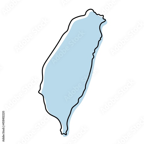 Stylized simple outline map of Taiwan icon. Blue sketch map of Taiwan vector illustration photo
