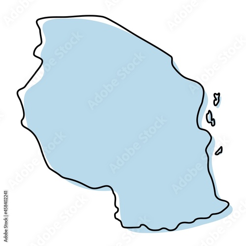 Stylized simple outline map of Tanzania icon. Blue sketch map of Tanzania vector illustration