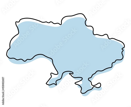 Stylized simple outline map of Ukraine icon. Blue sketch map of Ukraine vector illustration
