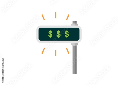 Total price displayed on cashier machine screen. Simple flat illustration.