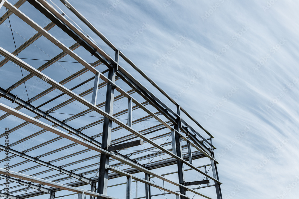 steel frame mill building and blue sky