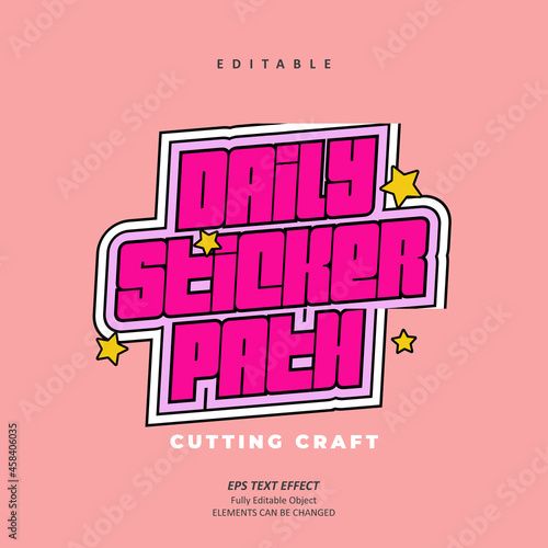 daily sticker path cutting craft pinky text effect editable premium vector