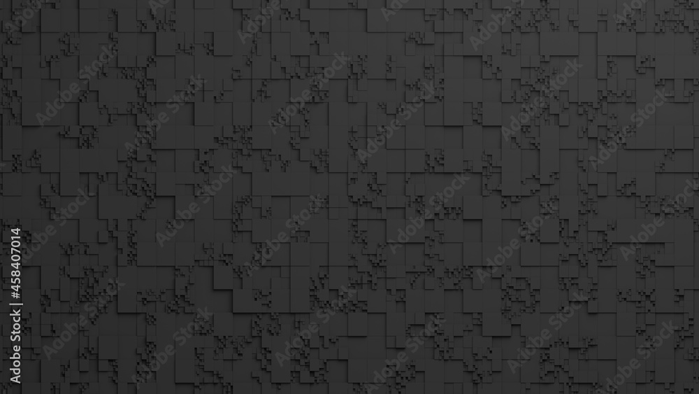 Abstract black square background with random pattern. 3D rendered image. Abstract black square background with random pattern. 3D rendered image.