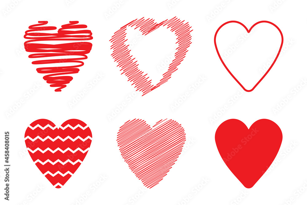 Red heart drawing. Love icon. On white background. Valentine day. Drawing heart. Vector illustration. Stock image.