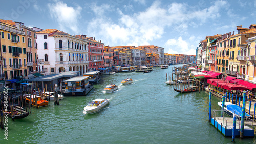 Italy, Venice Grand Canal, Italy Venice, Canal, Rialto Bridge Venice, Gondola, Italy Architecture, Landmark, Veneto, Blue Sky, Boat, Europe, Travel, Vacation, Venezia, Tourist, Colourful