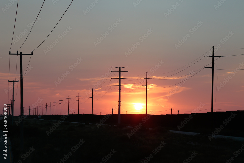 Landscape of a sunset in Ciudad Juarez Chihuahua Border with El Paso Texas United States