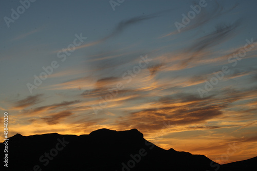 Landscape of a sunset in Ciudad Juarez Chihuahua Border with El Paso Texas United States