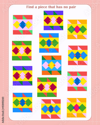  Logic game for children. Find which shape is unpaired. Development of attention