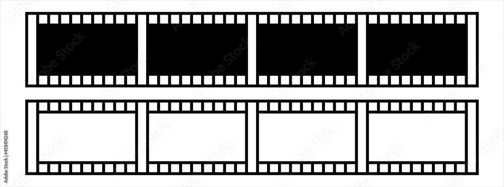 Film strip banner. Four frame film strip. Empty black and white negative film strips. Vector illustration Film strip banner. Four frame film strip. Empty black and white negative film strips. Vector illustration