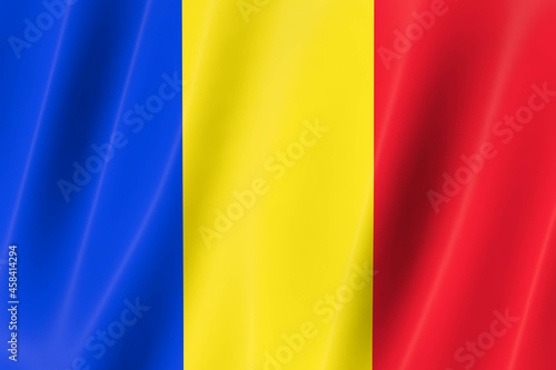 Romania flag of silk-3D panoramic  illustration