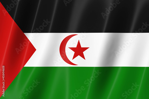 Western Sahara flag of silk-3D panoramic  illustration