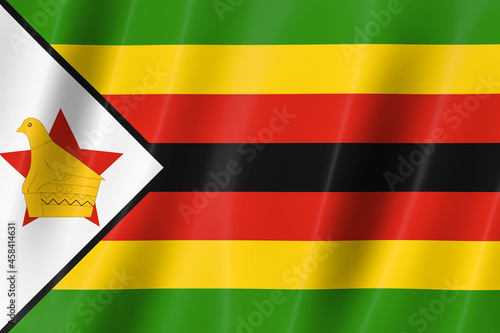 Zimbabwe flag of silk-3D panoramic  illustration