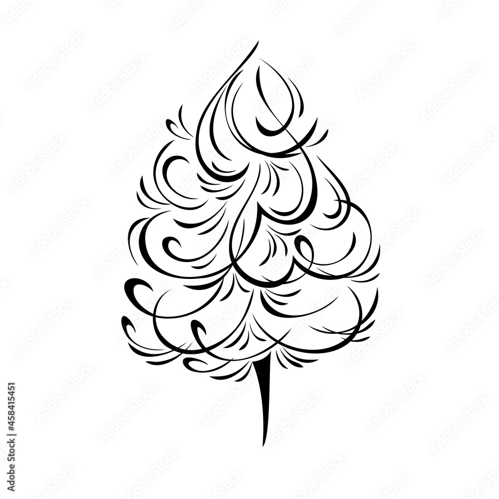 Obraz premium new year 70. one stylized Christmas tree with curls. graphic decor