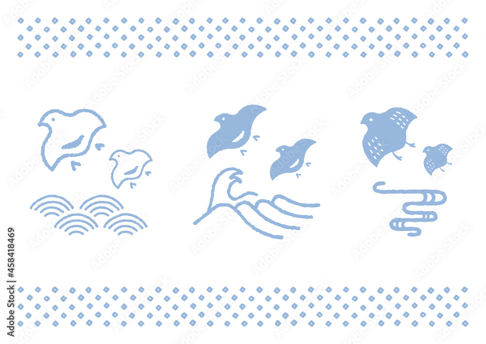 ベクター 鳥 イラスト 波 デザイン 和風 模様 動物 壁紙 ドット 和柄 自然 Stock Vector Adobe Stock