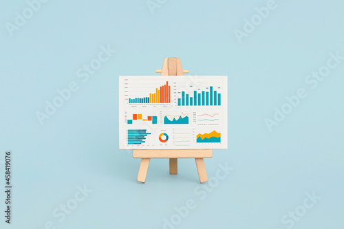 Obraz na płótnie Business graphs and charts on easel. Financial development, Banking Account, Statistics w salonie
