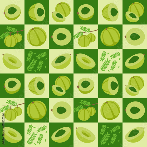Gooseberry also known Amla abstract seamless geometric vector pattern for packaging design