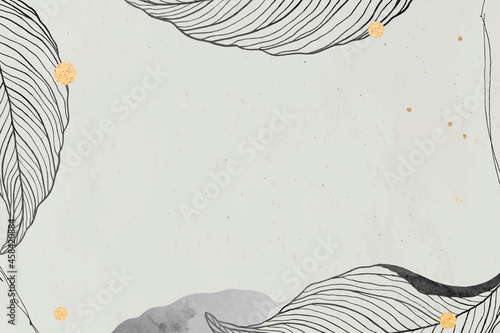 Oriental leaves and gold detailed frame on beige vector