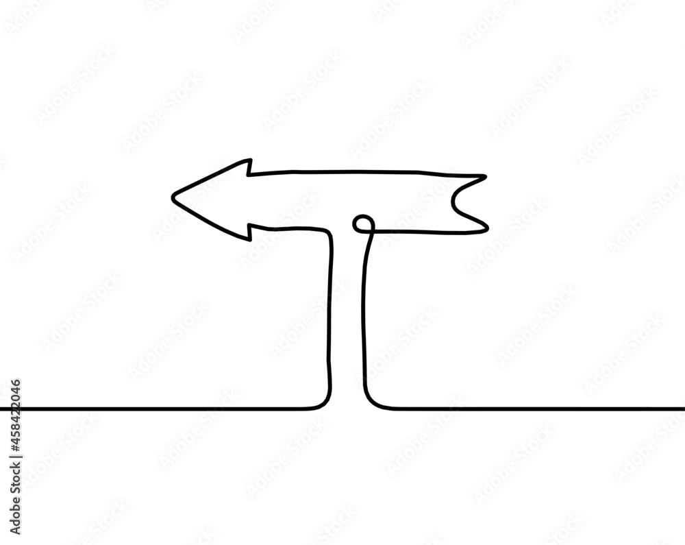 Abstract continuous drawing line arrow as sign of direction on white background. Vector Abstract continuous drawing line arrow as sign of direction on white background. Vector