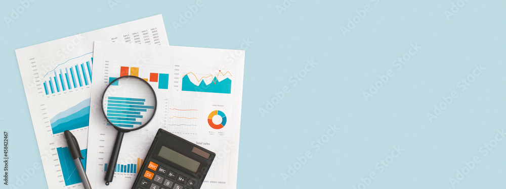 Business graphs and charts on table. Financial development, Banking Account, Statistics